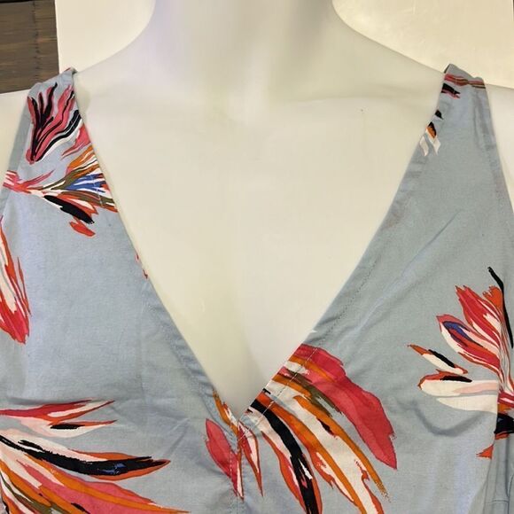 Lane Bryant Pastel Blue Floral Asymmetrical V-Neck Top with Back Zipper- Size 16 - Picture 6 of 15